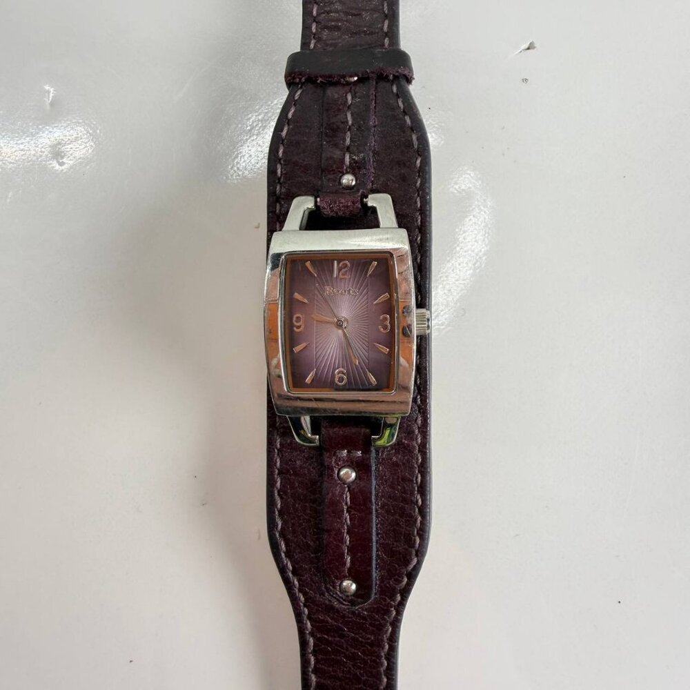 Roots Rectangular Watch – Brown Leather Cuff Style